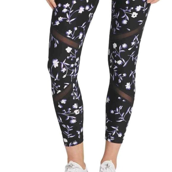 DKNY Sport Floral Print Mesh Inset Trim Athletic Training Yoga Pants Leggings XS - Picture 6 of 10